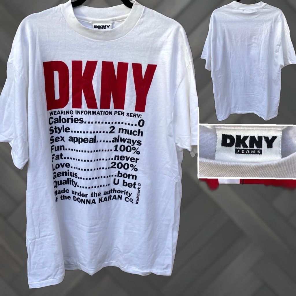 DKNY VINTAGE DKNY T-Shirt Unisex Adults White Red One Size T-Shirt Logo Graphic Print USA 90s Y2K Shirt Size US M / EU 48-50 / 2 - 1 Thumbnail