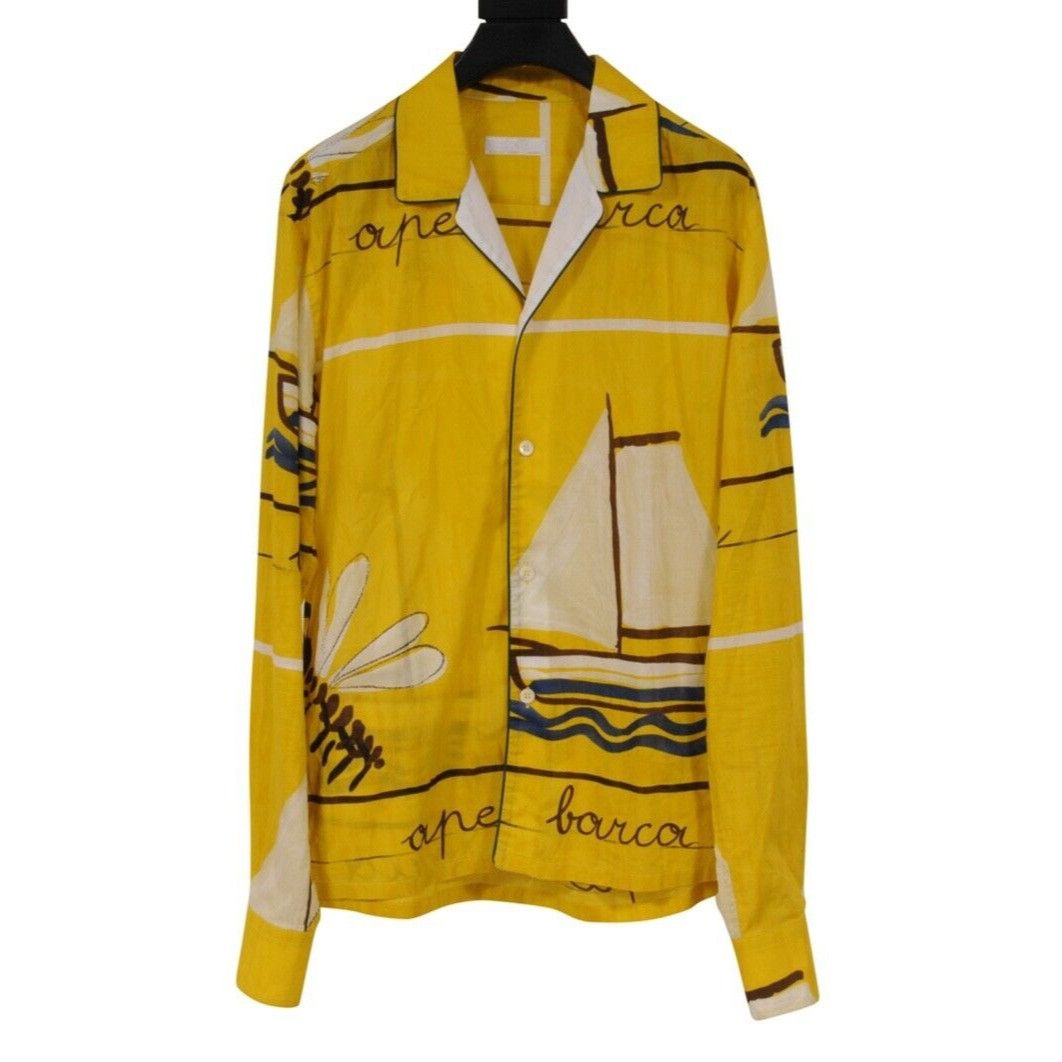 Prada SS05 Sail Boat Bee Yacht Button Down Yellow - 02352 Size US M / EU 48-50 / 2 - 1 Thumbnail