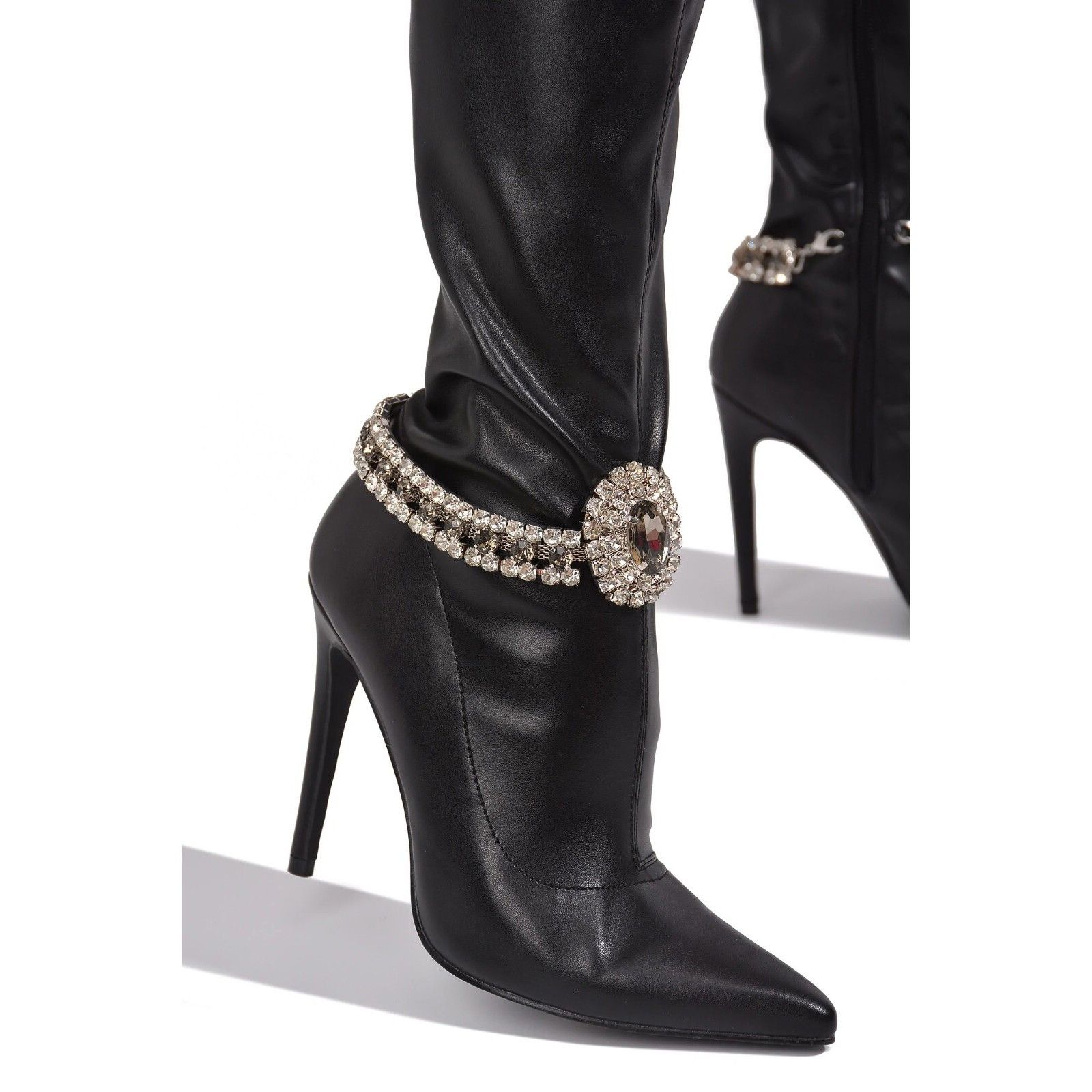 Other Lawless Black Stretch Leatherette Rhinestone Ankle Bracelet Size US 6.5 / IT 36.5 - 2 Thumbnail