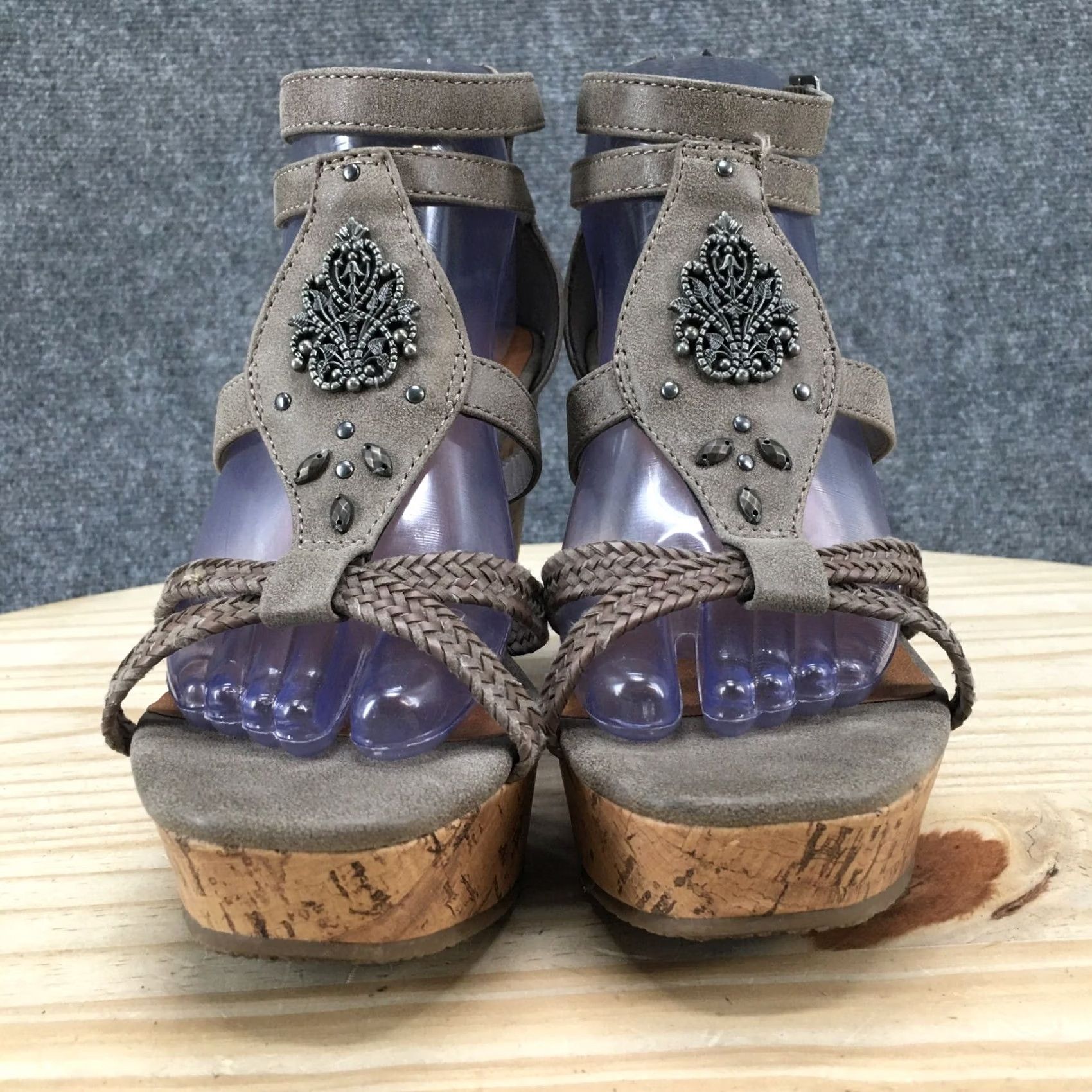 Vintage Maurices Sandal Womens 9M Gray Braided Strappy Open Toe Cork Platform Wedge Size US 9 / IT 39 - 7 Thumbnail