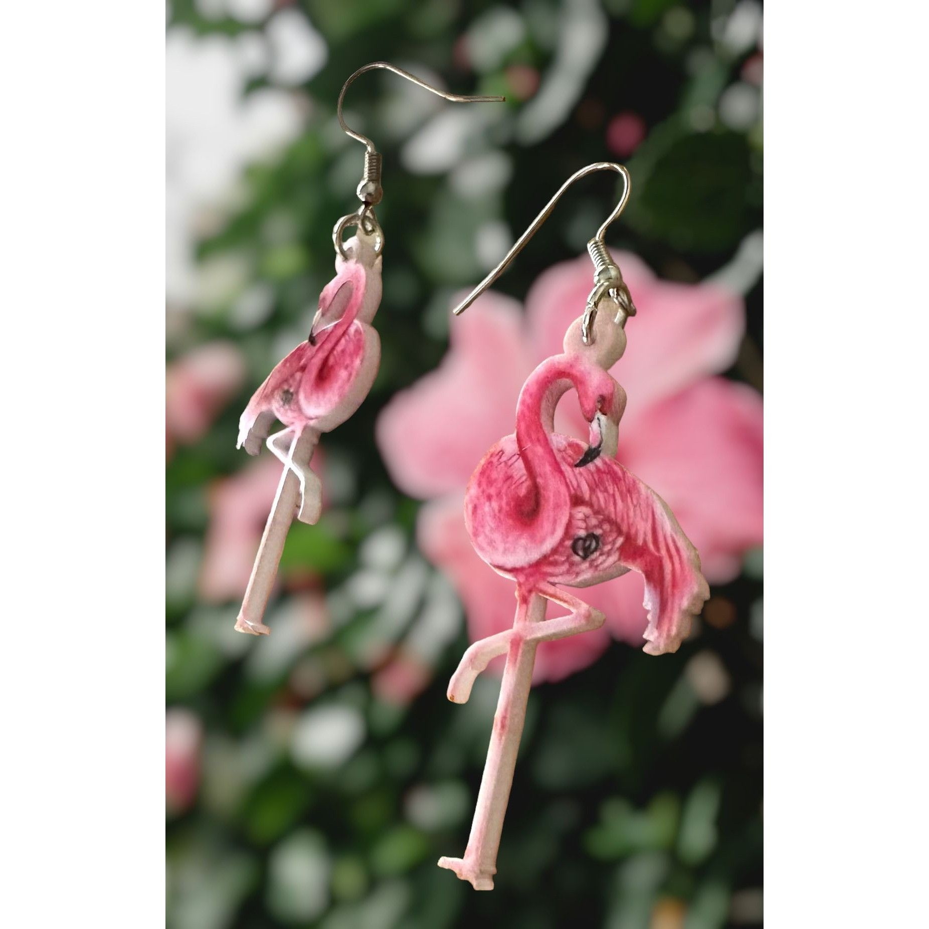 Handmade Pink Flamingo Earrings Dangle Hooks New Double Sided Las Veg Size ONE SIZE - 9 Thumbnail