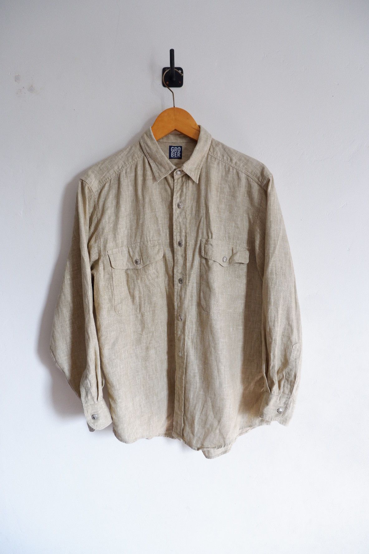 Japanese Brand Vintage GROBER Japan - Silver Button Linen shirts Size US M / EU 48-50 / 2 - 1 Thumbnail