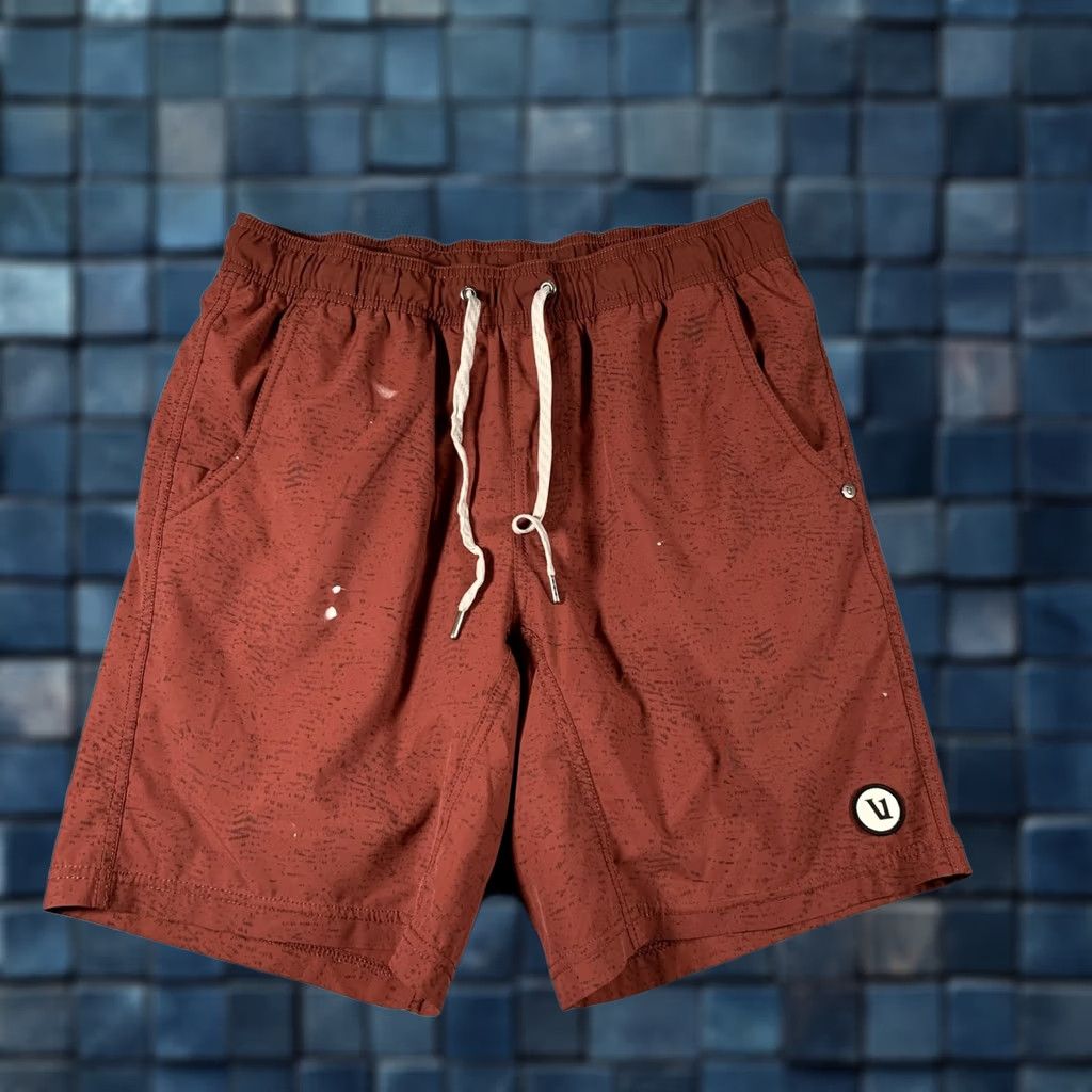 Vuori Vuori Swim Shorts Mens Medium Red Solid Elastic Waist Drawstring Trunks Pockets Size US 31 - 1 Thumbnail