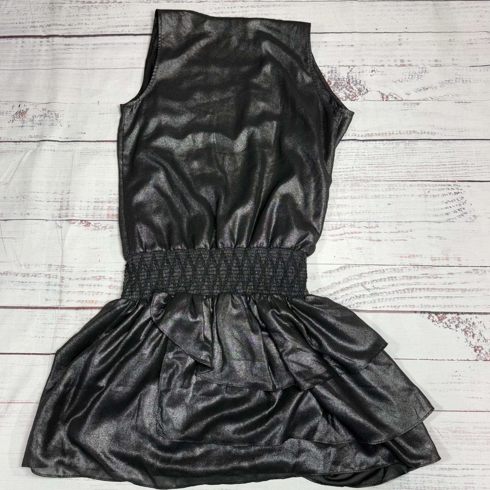Banana Republic Banana Republic Black Shimmer Mini Dress Tiered Ruffle Smocked Petite 00P New Size XXS / US 00 / IT 34 - 4 Thumbnail