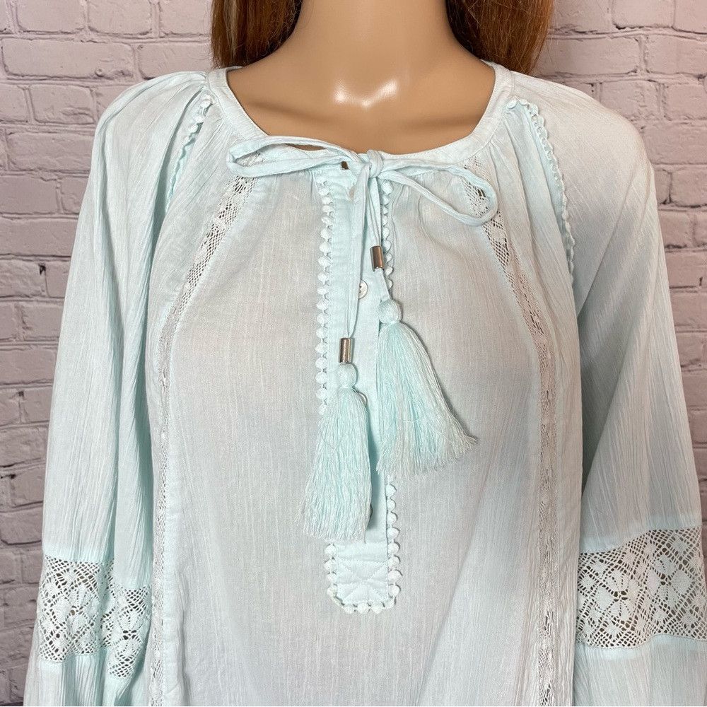 Chicos NWT New Chico's Mint Cotton Crochet Trim Tassel Long Sleeve Size XL / US 12-14 / IT 48-50 - 4 Thumbnail