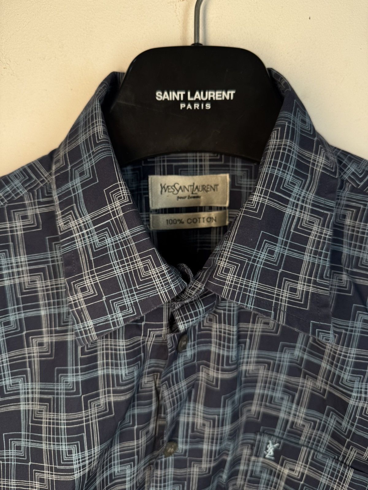 Yves Saint Laurent Summer YSL Shirt Matrix Logo Button Up Collar Shortsleeve Size US L / EU 52-54 / 3 - 5 Thumbnail