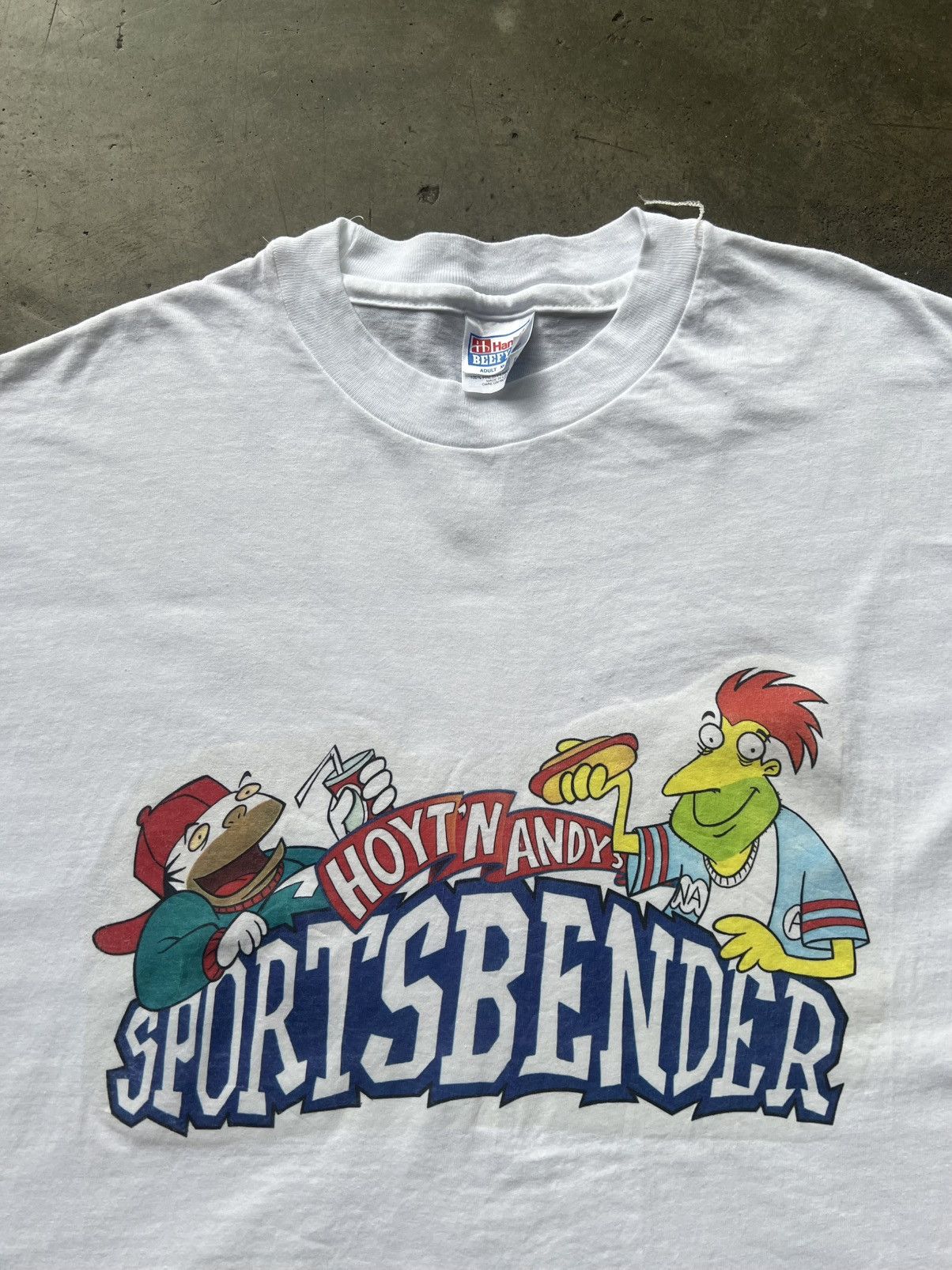 Vintage RARE 90s Hoyt N Andy’s Sportsbender TV Promo Tee Shirt Movie Size US XL / EU 56 / 4 - 1 Thumbnail