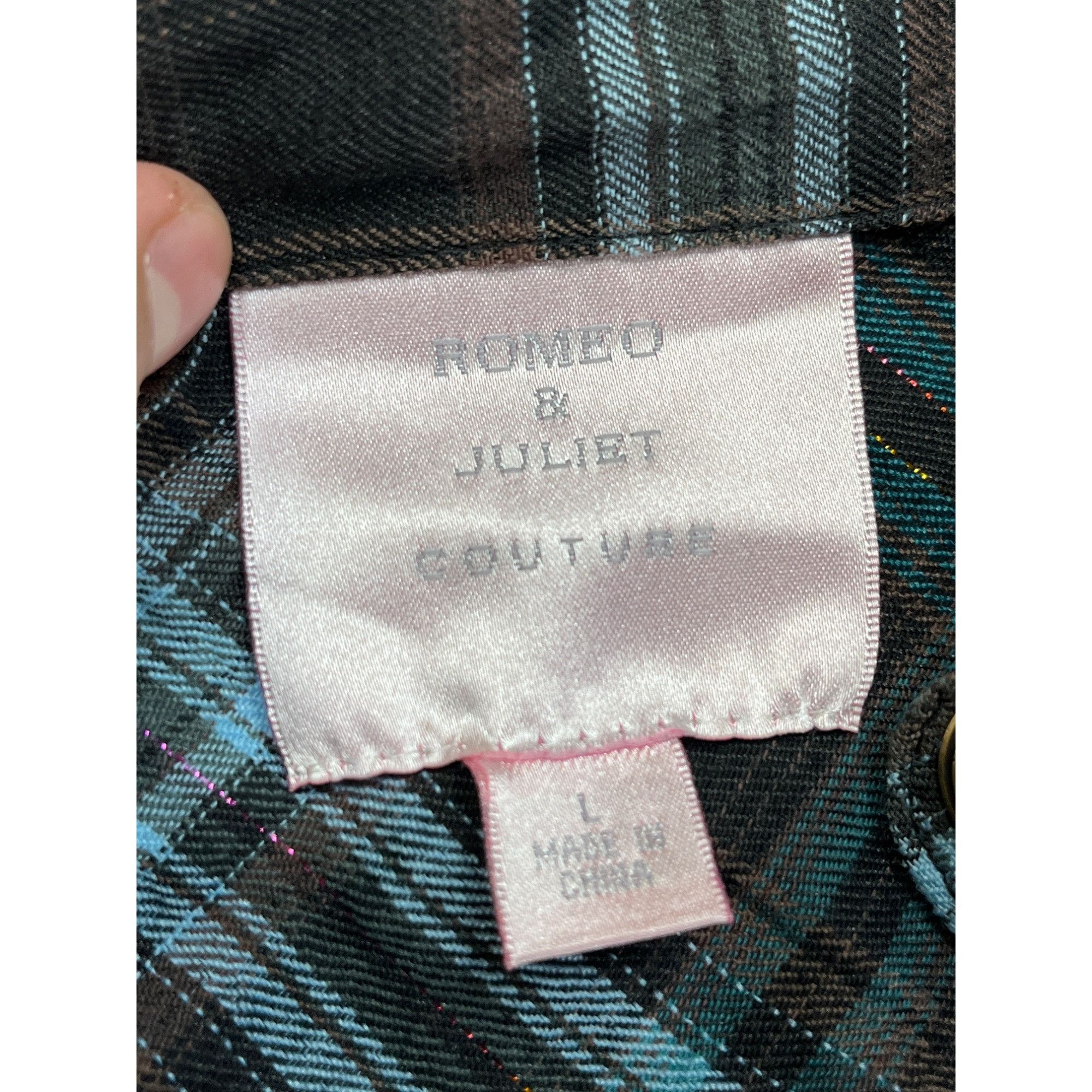 Designer Romeo And Juliet Couture SKU 7585 Plaid Button Up Shirt Dres Size L / US 10 / IT 46 - 8 Thumbnail