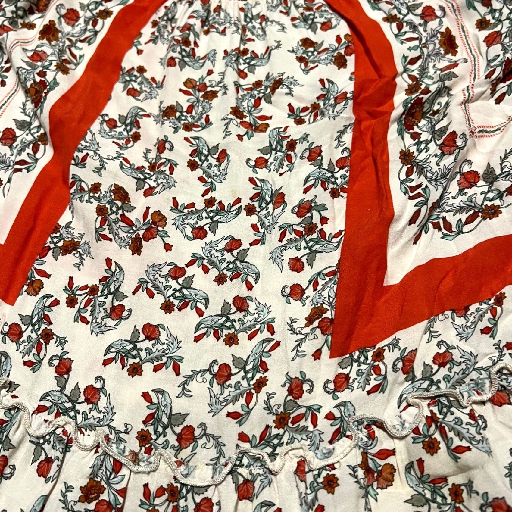 Vintage Democracy Shirt Blouse Womens Large Beige Red Floral 3/4 Bell Sleeve Ruffle L Women Size L / US 10 / IT 46 - 2 Thumbnail