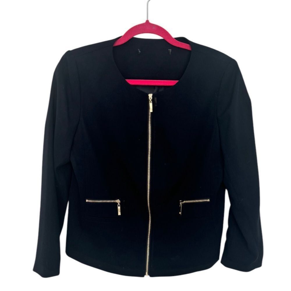 Elie Tahari Tahari Black Zip Front Blazer Jacket Gold Hardware Women’s S Size S / US 4 / IT 40 - 2 Thumbnail