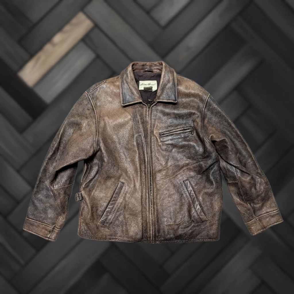 Eddie Bauer VINTAGE Eddie Bauer Motorcycle Jacket Womens M Brown Leather Patina 1990s Distressed Vintage Patina Leather Jacket Womens M Size M / US 6-8 / IT 42-44 - 1 Thumbnail