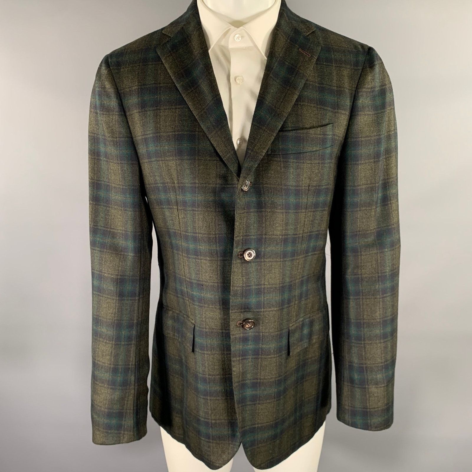 Kiton KITON 40 Green Plaid Cashmere Notch Lapel Sport Coat Size 40R - 1 Thumbnail