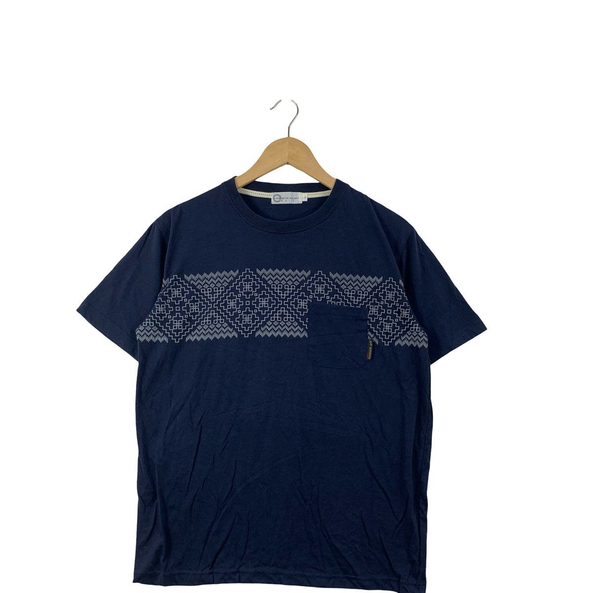 Vintage Vintage Navy Geometric Knit Pattern Pocket Tee Minimal Size US L / EU 52-54 / 3 - 5 Thumbnail