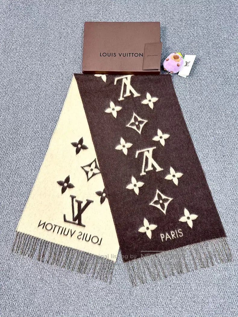 Louis Vuitton Louis Vuitton Brown logo printed double face cashmere scar Size ONE SIZE - 1 Thumbnail