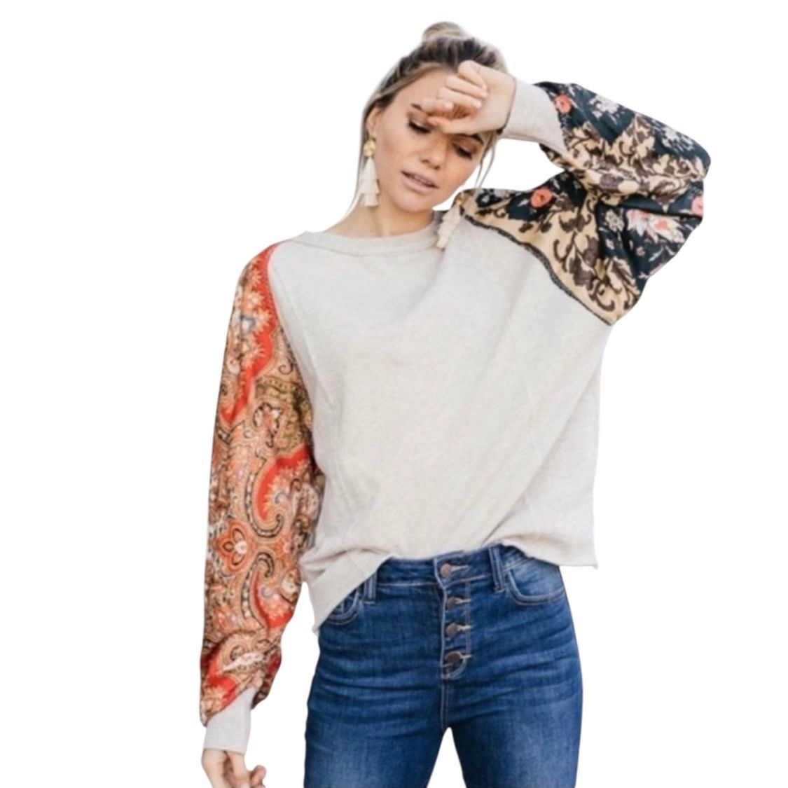 Free People Free People Vintage Affair floral satin sleeve pullover top Size L / US 10 / IT 46 - 4 Thumbnail