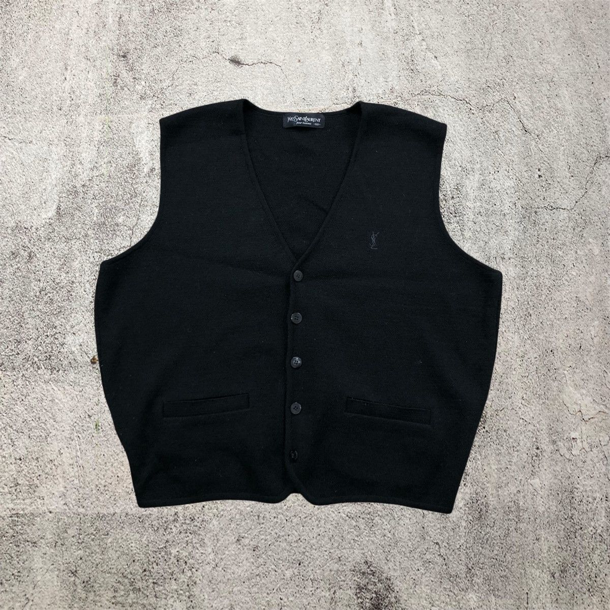 Yves Saint Laurent Vintage Yves Saint Laurent Pour Homme Knit Vest Black Luxury Size US L / EU 52-54 / 3 - 1 Thumbnail