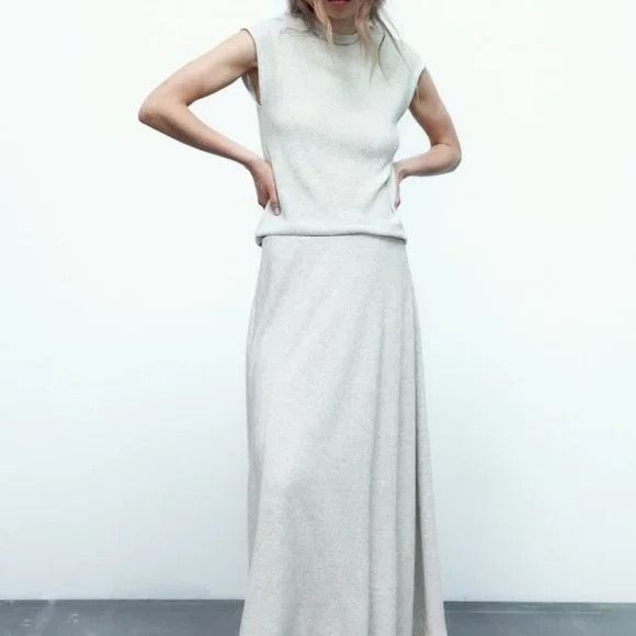 Zara Zara Silver Knit Metallic Thread Sleeveless Top & Maxi Skir Size S / US 4 / IT 40 - 5 Thumbnail