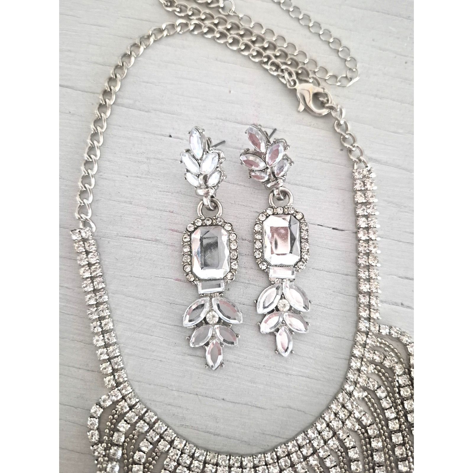 Other Long Rhinestone Bib Necklace with Earrings Set Size ONE SIZE - 2 Thumbnail