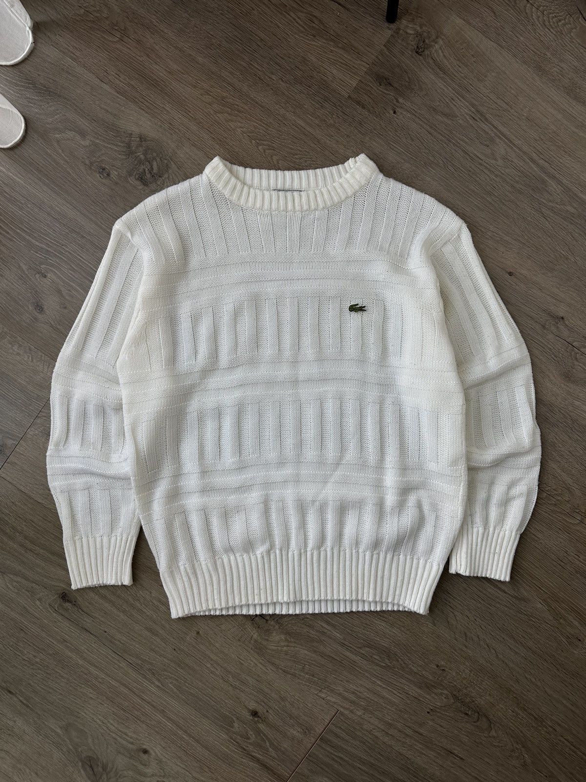 Lacoste Vintage Lacoste White Ribbed Knit Sweater Size US M / EU 48-50 / 2 - 2 Thumbnail