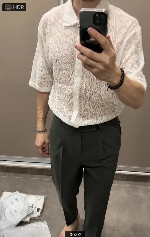 Japanese Brand Mesh See Through Lapel Sexy Short Sleeve streetwear y2k Size US M / EU 48-50 / 2 - 2 Thumbnail