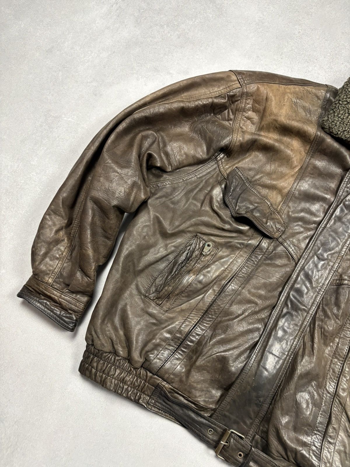 Vintage 80s Vintage Leather Aviator Bomber Jacket Sherpa Lined Size US XL / EU 56 / 4 - 4 Thumbnail