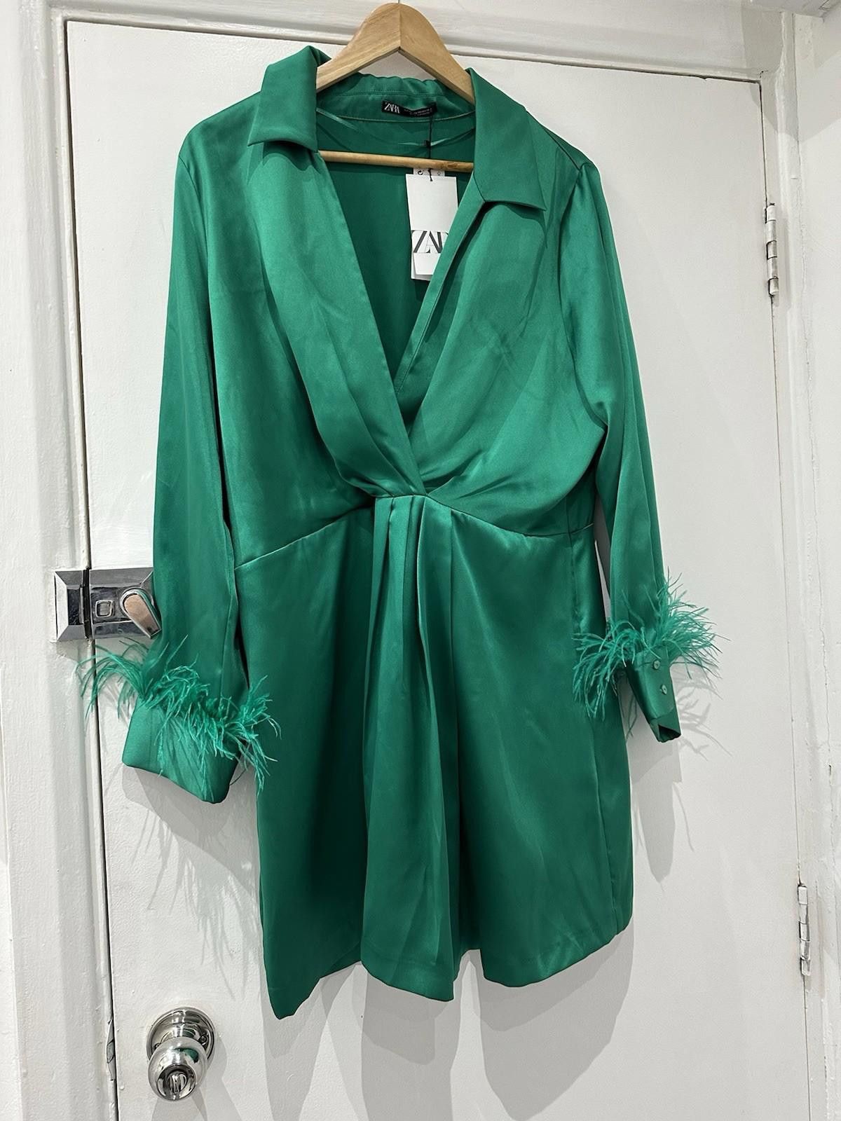 green satin mini dress zara Zara, Front tie satin halter mini dress main image 1