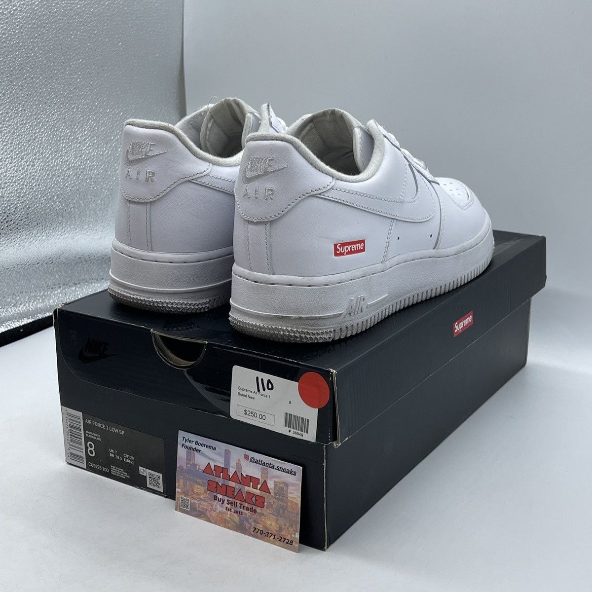 Nike Supreme x air force 1 low box logo white Size US 8 / EU 41 - 5 Thumbnail