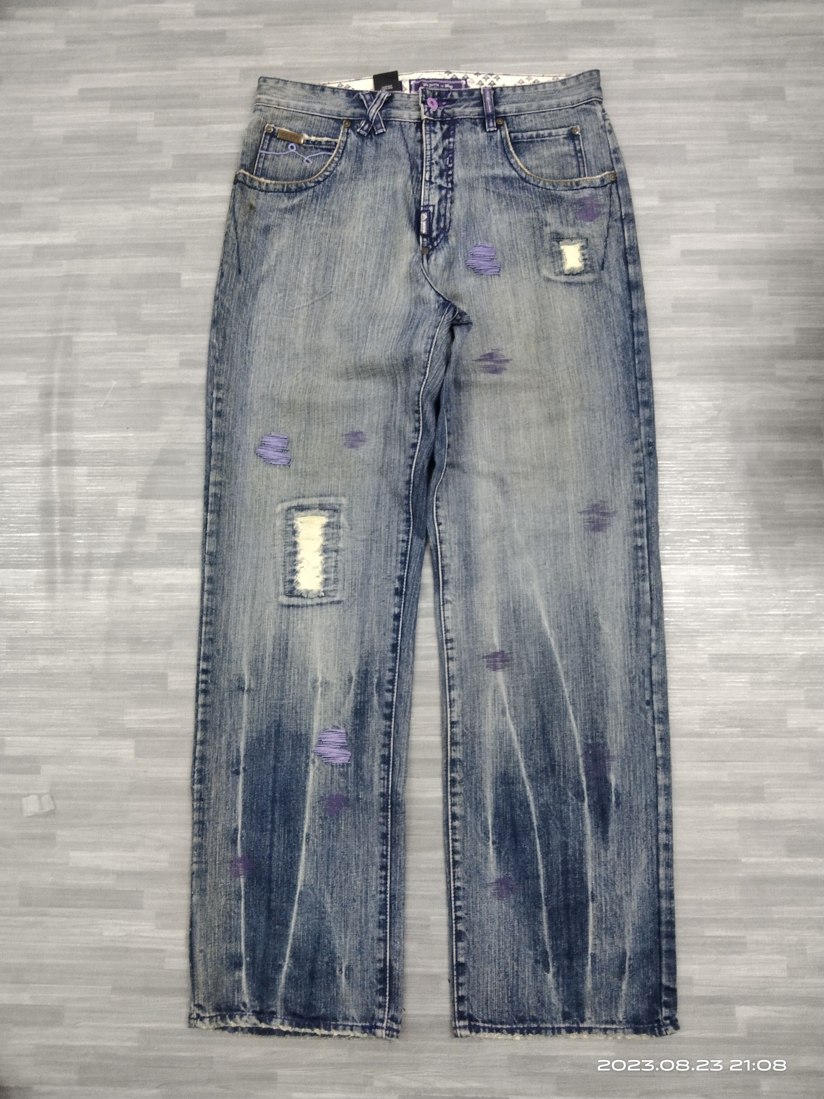 Other INSANE 90s🔥WASHED BLUE PACTHWORK ING DENIM PANTS Size US 34 / EU 50 - 2 Thumbnail