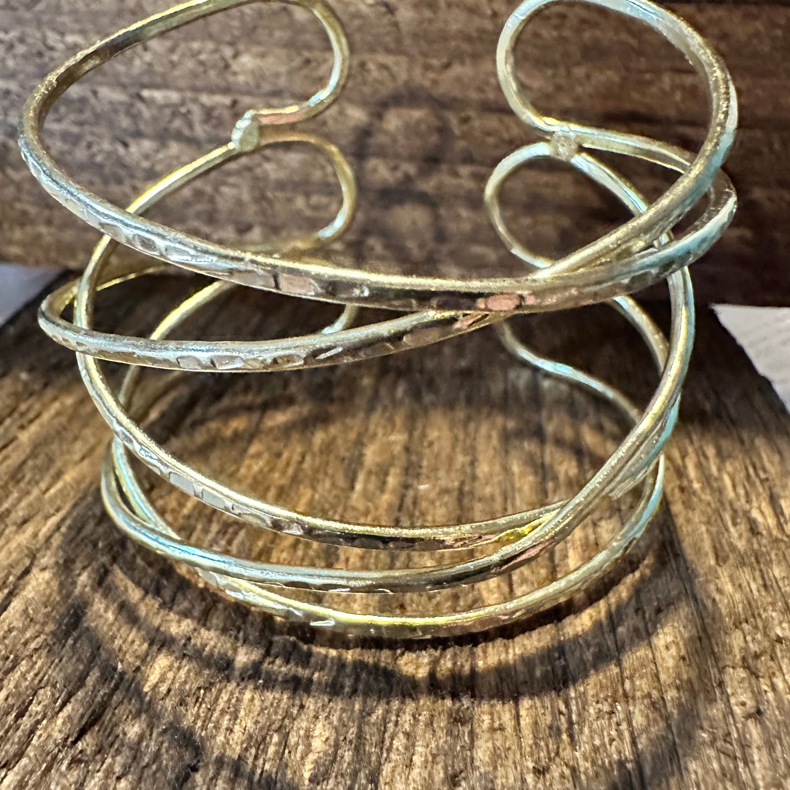 Other Handcrafted Boho Gold Plated Adjustable Wide Cuff X Bracelet Size ONE SIZE - 3 Thumbnail