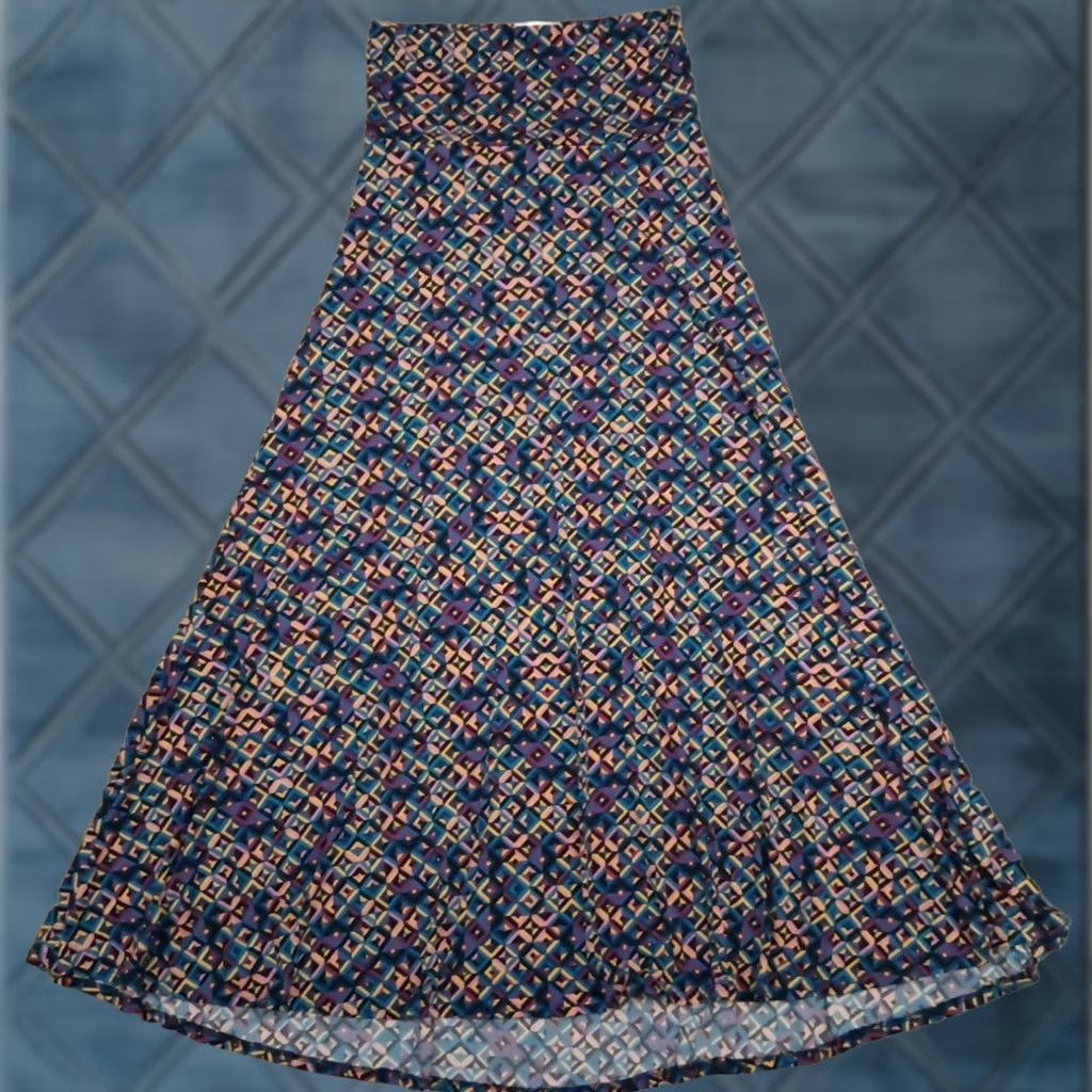 Vintage LuLaRoe Maxi Skirt Small Blue Pink Yellow Geometric Pull On Long New Size 28" / US 6 / IT 42 - 1 Thumbnail