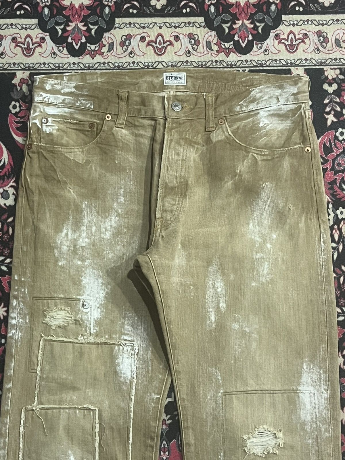 Kapital Eternal Bitchu Kurasaki Brown Paint Splattered Patches Jeans Size US 32 / EU 48 - 4 Thumbnail