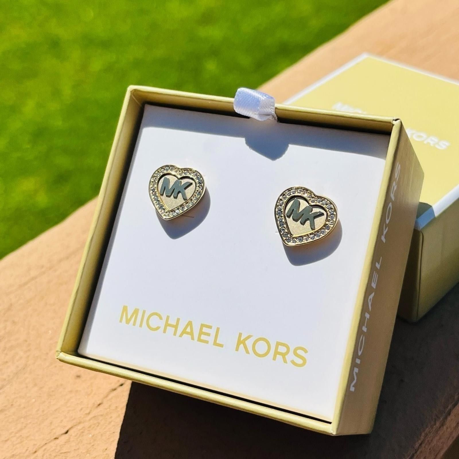 Michael Kors Michael Kors Gold Heart Stud Diamond Logo Earrings NWT Size ONE SIZE - 1 Thumbnail