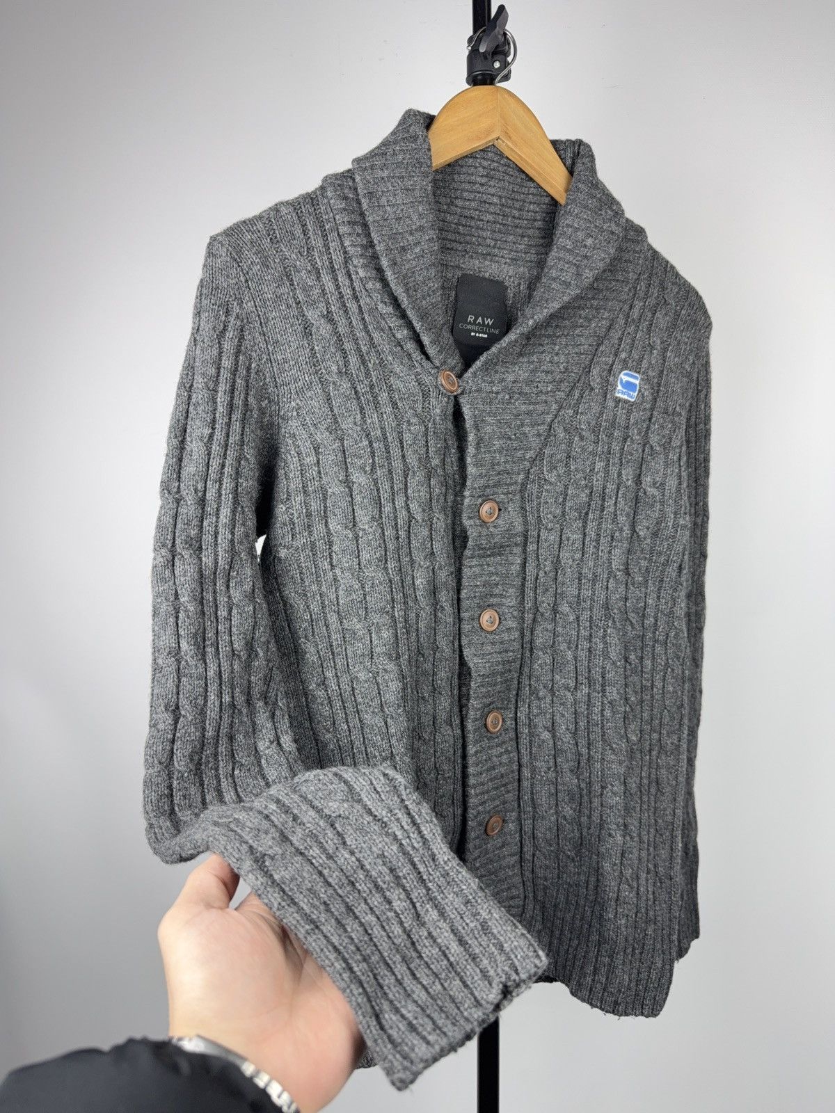 G-Star 00s Y2K G-Star RAW Cable Knit Shawl Cardigan Wool Blend Size US S / EU 44-46 / 1 - 4 Thumbnail