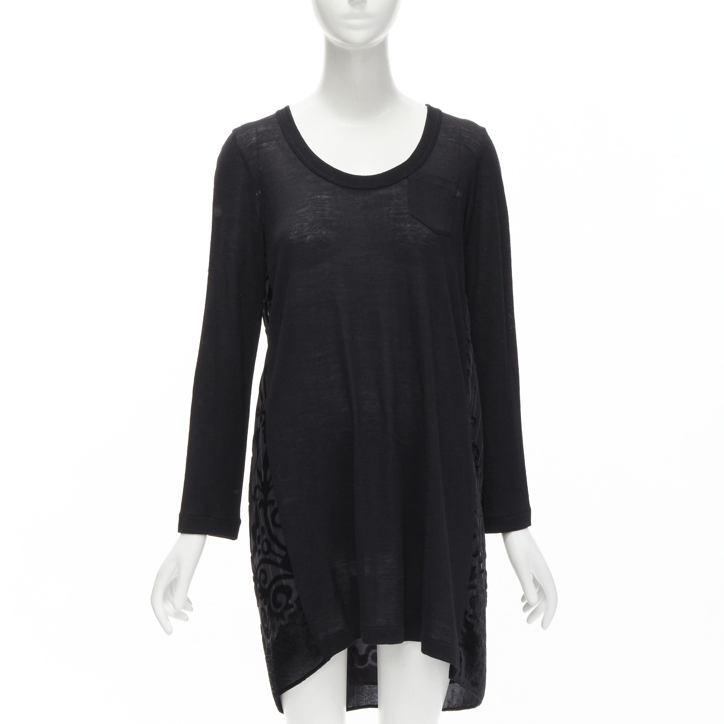 Sacai SACAI 2014 black 100% wool velvet devore striped sheer sweater dress JP2 M Size M / US 6-8 / IT 42-44 - 1 Thumbnail