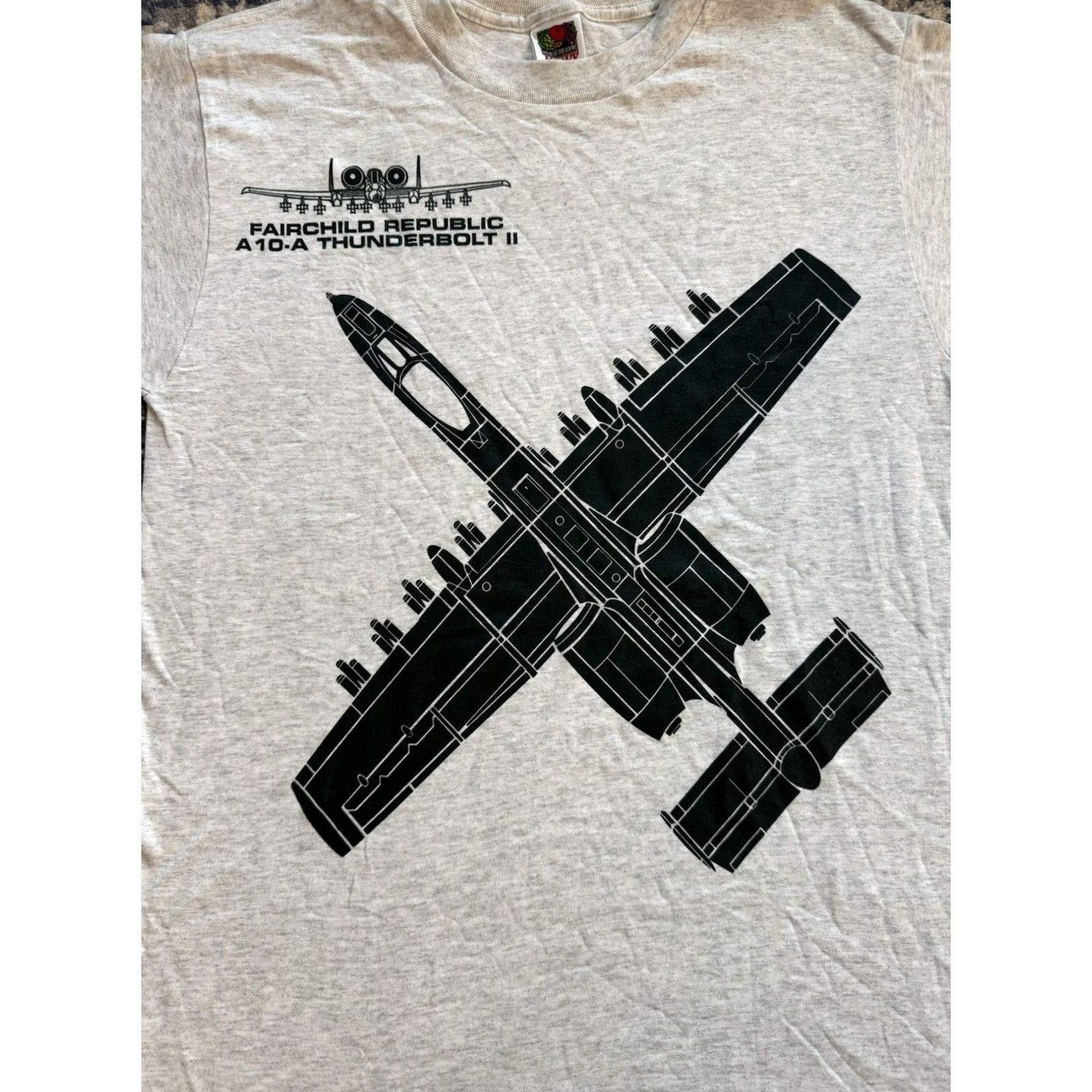 Fruit Of The Loom VINTAGE 90s Fairchild Republic A 10-A Thunderbolt II Warthog Fighter Jet T Shirt M Gray Men Size US M / EU 48-50 / 2 - 2 Thumbnail