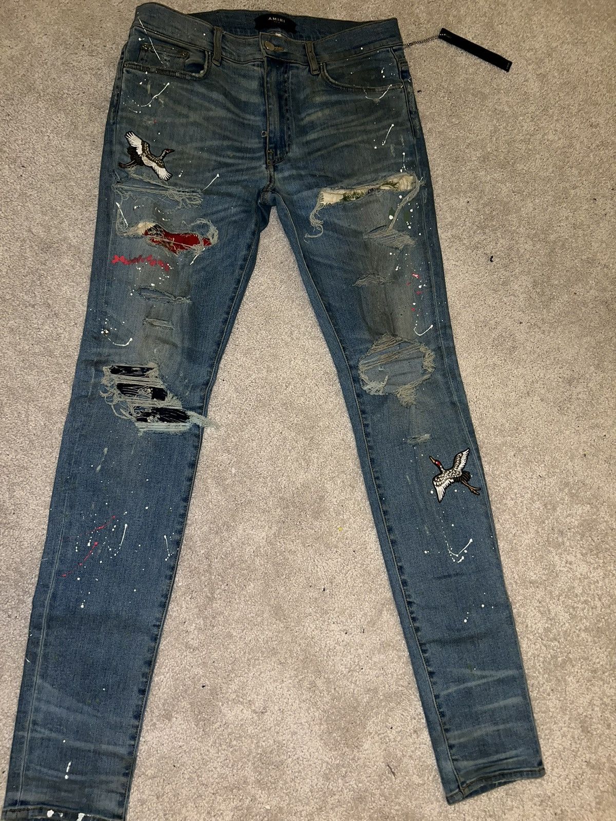 Amiri Amiri “Bird Art Crane Patch” Blue Denim Size US 33 - 2 Thumbnail