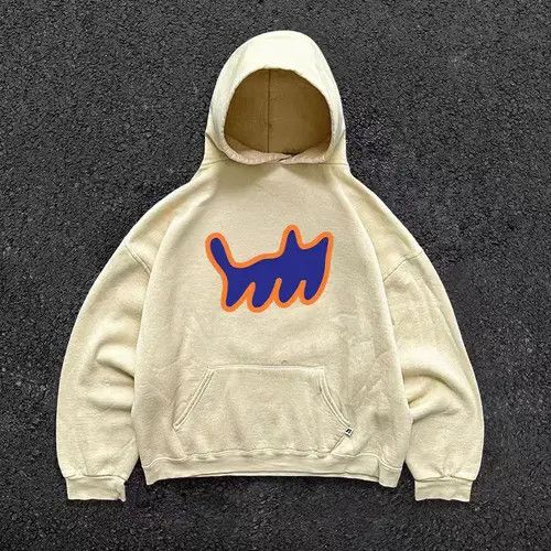 Handmade × Japanese Brand Hoodie Washed vintage apricot cat print oversized hoodie Size US L / EU 52-54 / 3 - 1 Thumbnail