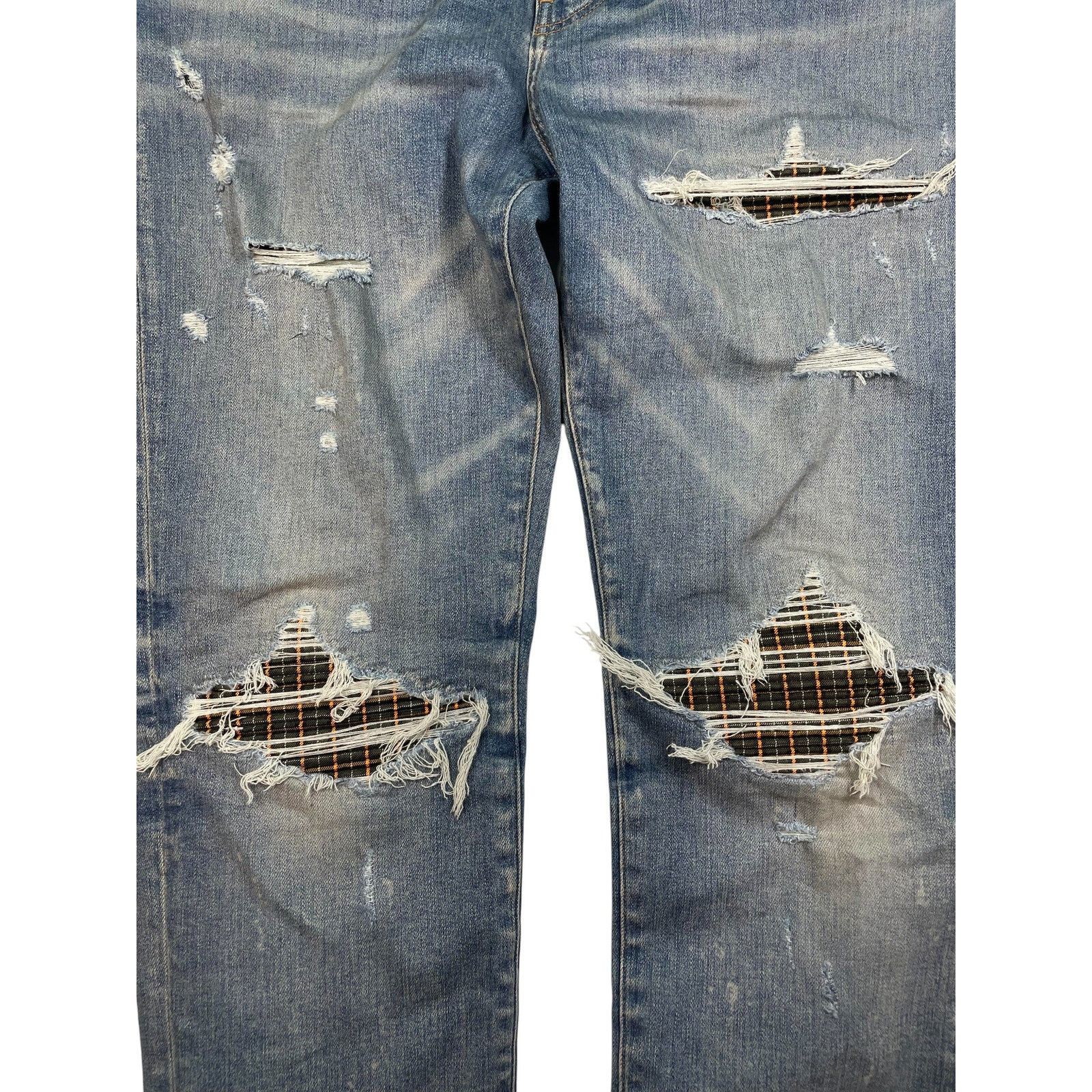 Amiri Amiri MX1 Light Wash & Orange, Plaid Grid Jeans Size US 38 / EU 54 - 2 Thumbnail