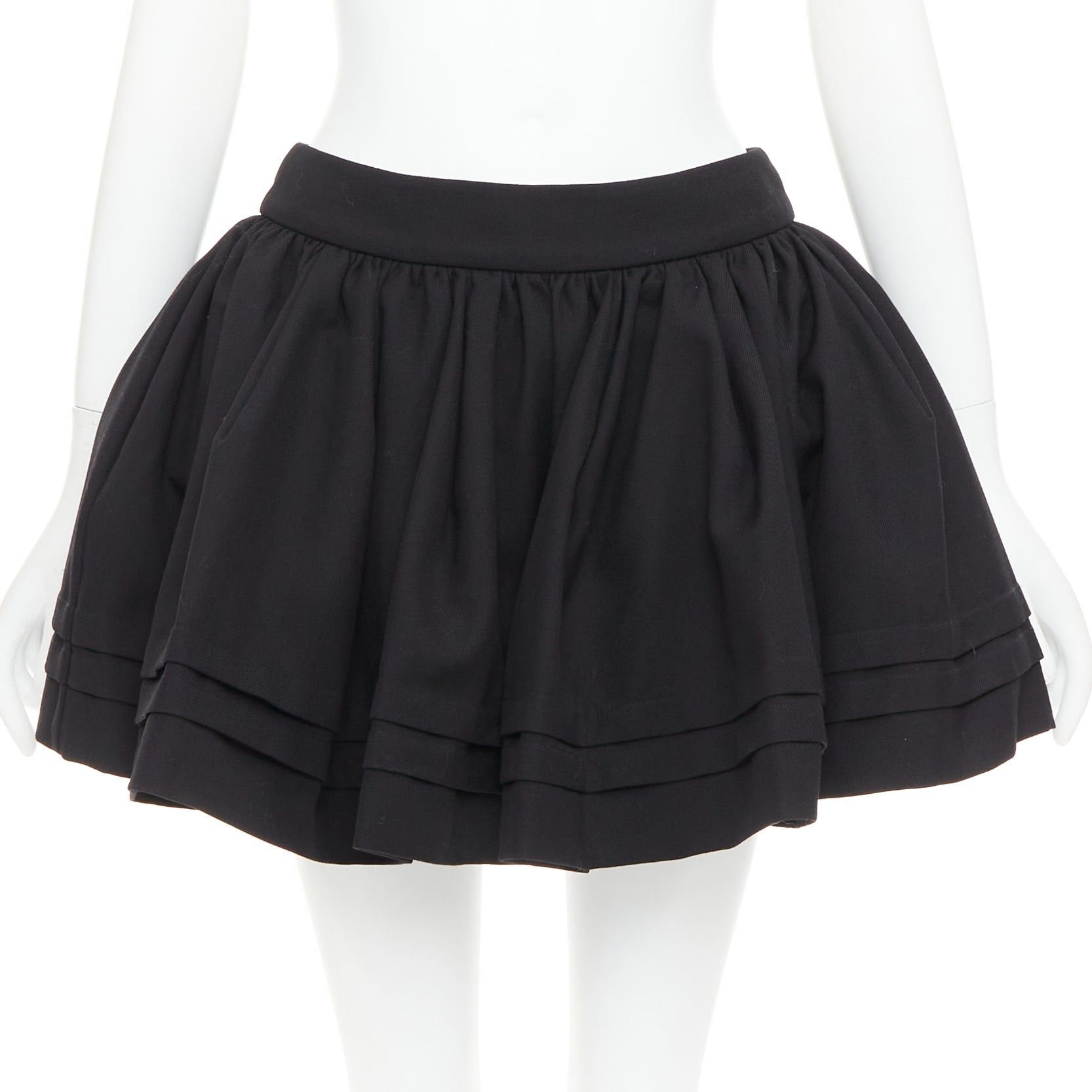 Shushu/Tong SHUSHU TONG Tuck Edge black wool silk stiff tulle lined flared skirt UK6 XS Size 26" / US 2 / IT 38 - 1 Thumbnail