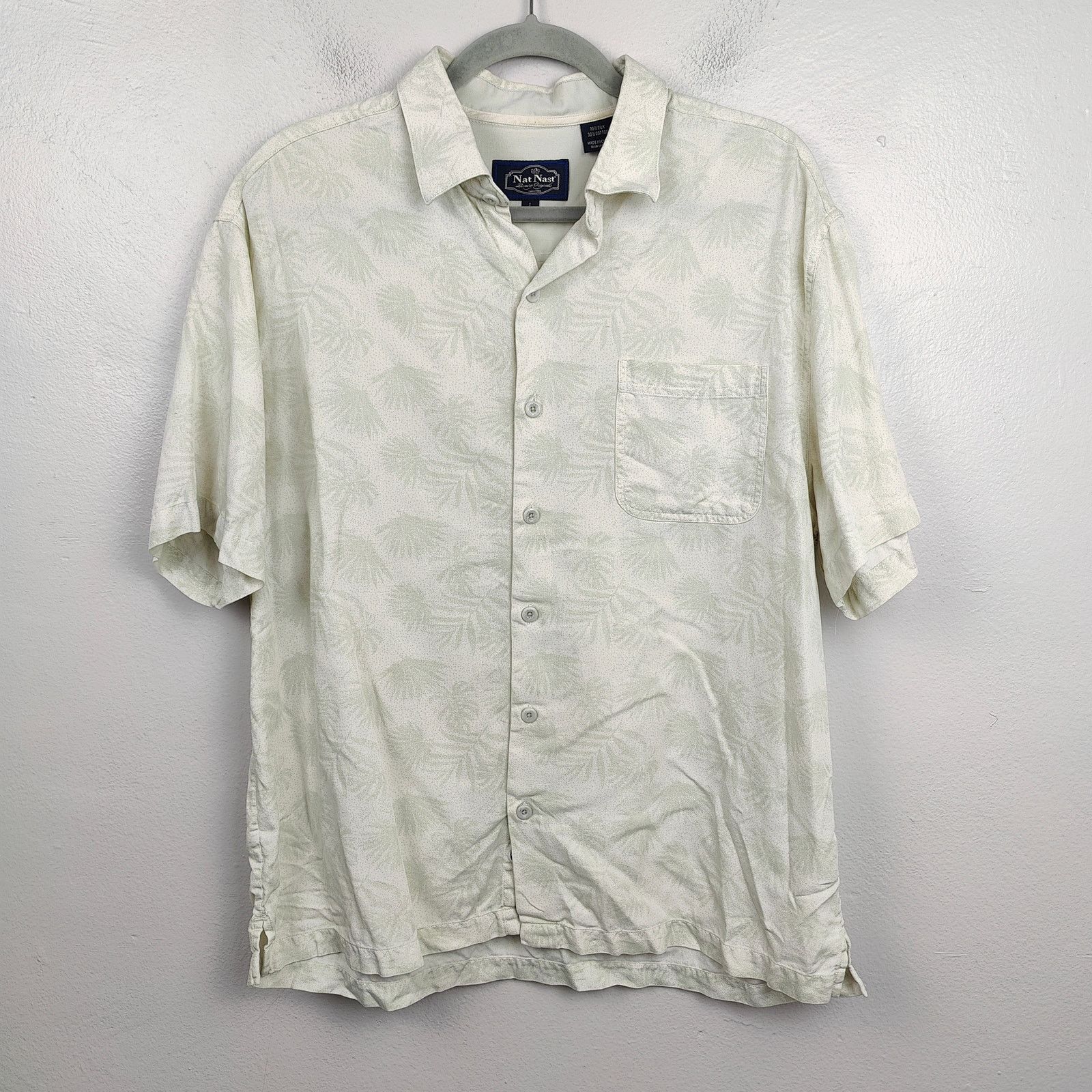 Nat Nast Nat Nast Button Up Shirt Mens Large Cream Green Silk Cotton Size US L / EU 52-54 / 3 - 1 Thumbnail