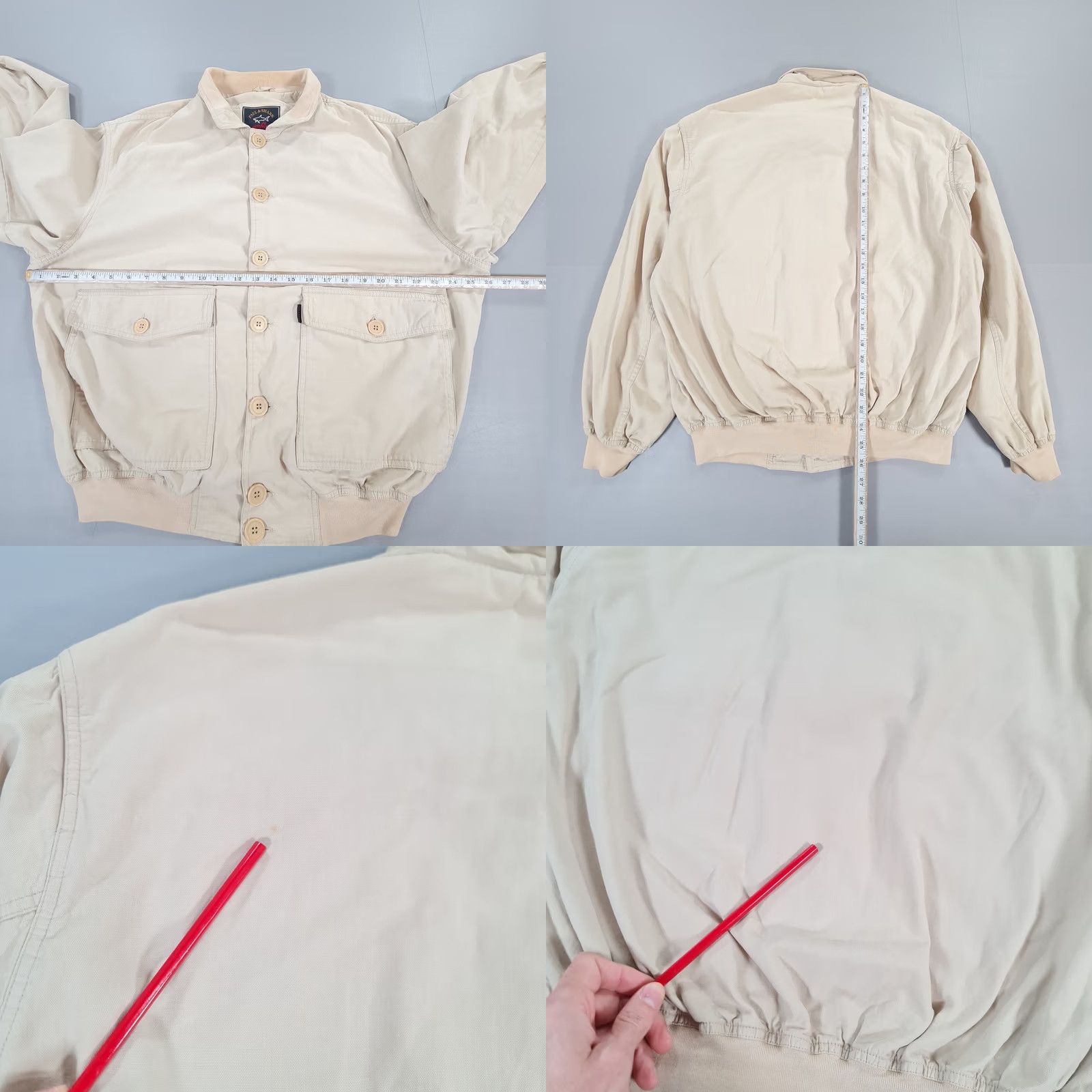 Paul & Shark VINTAGE Paul & Shark Mens Jacket Bomber Cotton Lightweight Beige M Regular Pocket Zip Logo Italy 90s Designer Size US M / EU 48-50 / 2 - 8 Thumbnail