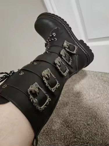 Japanese Brand Men's PU Leather Motorcycle Boots Mid-calf Size US 9.5 / EU 42-43 - 6 Thumbnail