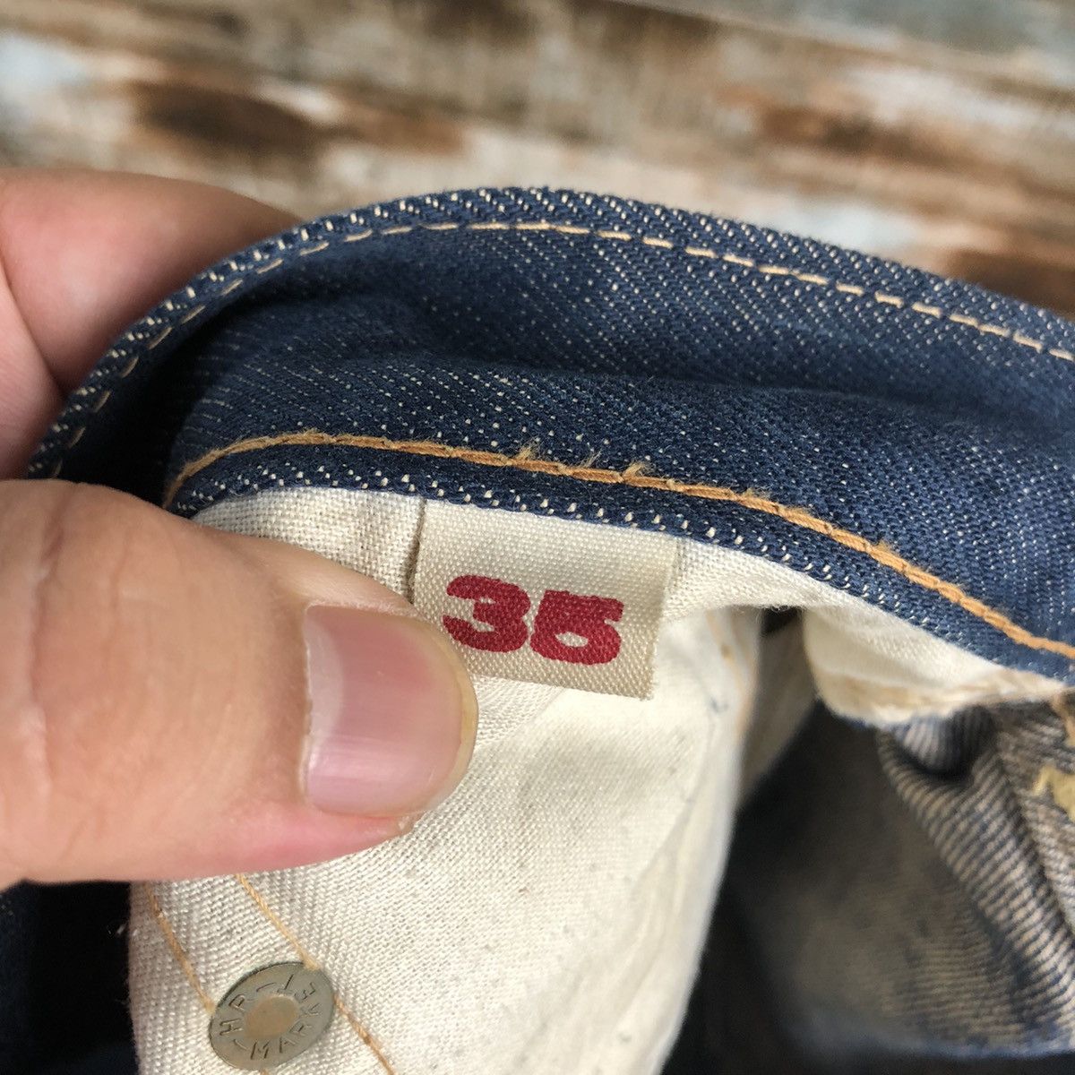 Okura Okura Blue Distressed ripped selvedge Denim Pants #A1444 Size US 35 - 24 Thumbnail