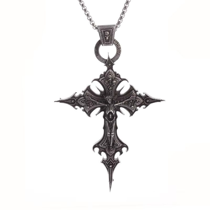 Jewelry Gothic Crucifixion Skull Cross Pendant Necklace Catholic Size ONE SIZE - 3 Thumbnail