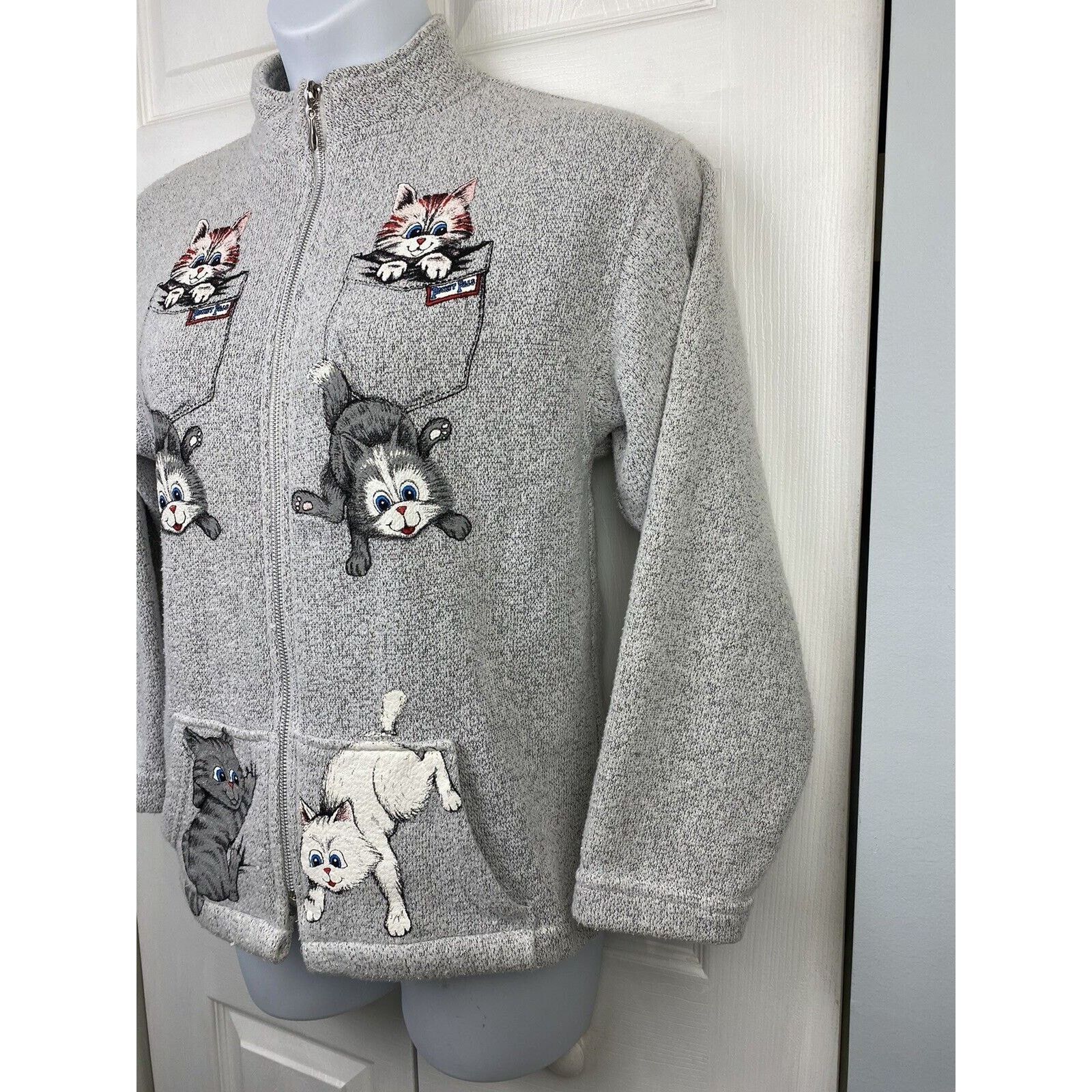 Other VTG ESY Sportswear Painted Cat Zip Sweater Grey Kitten Size S / US 4 / IT 40 - 3 Thumbnail