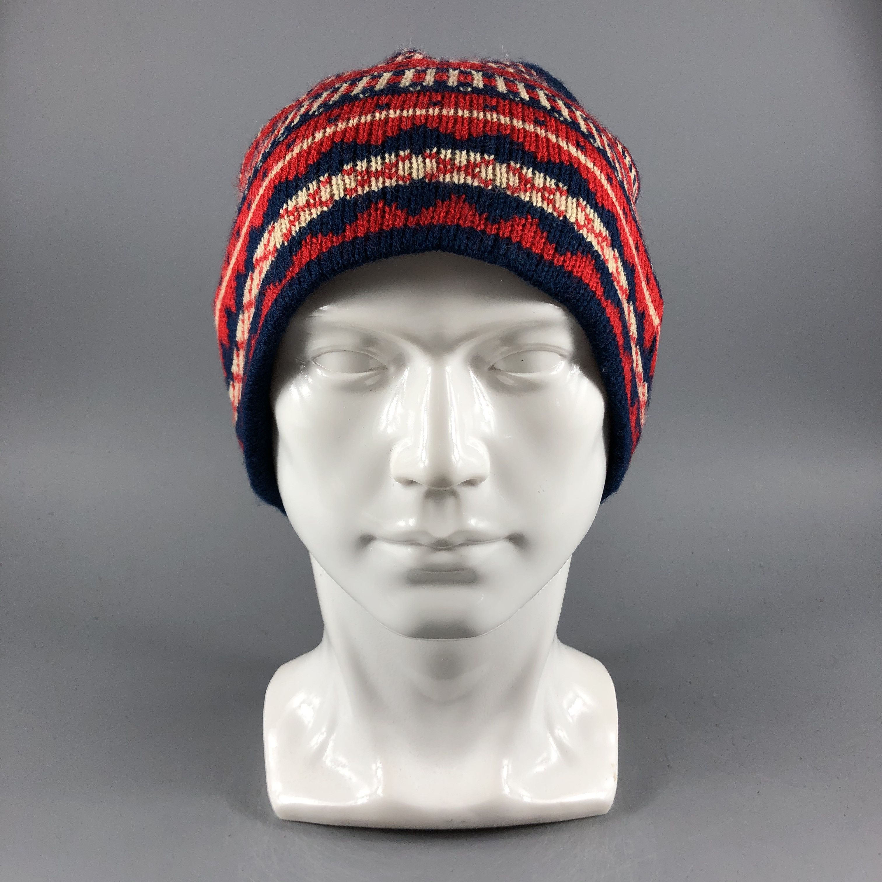image of Vintage Japanase Brand Hats Fair Isle Beanie Knit Snow Cap B486, Men's