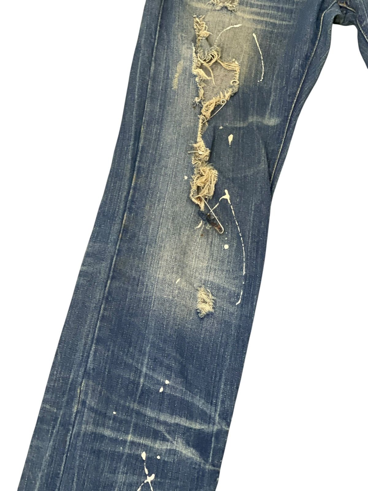 Japanese Brand Slim Jeans Root Three Faded Distress Painter 1🟦7 Size US 31 - 5 Thumbnail