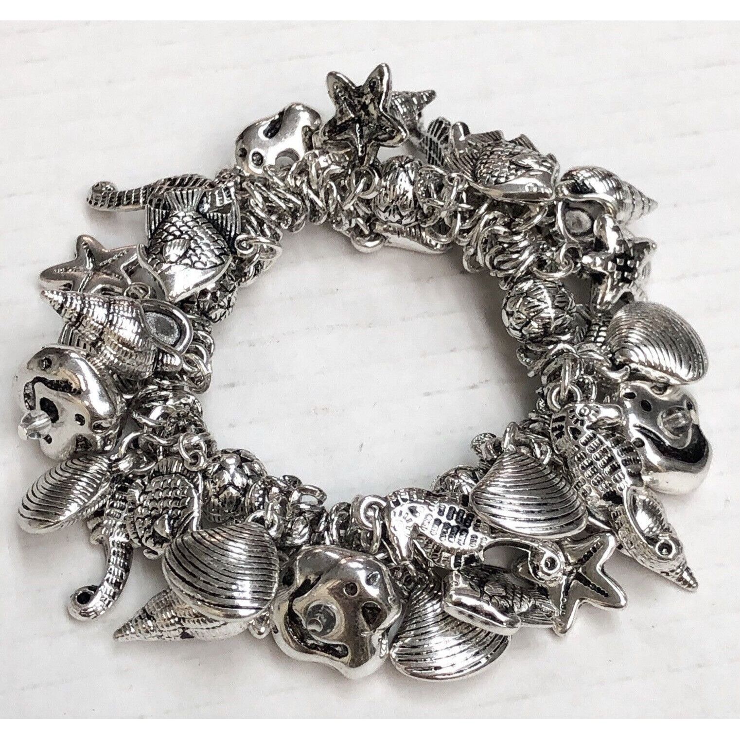 Other New silver sea life shell fish charm stretch bracelet Size ONE SIZE - 2 Thumbnail