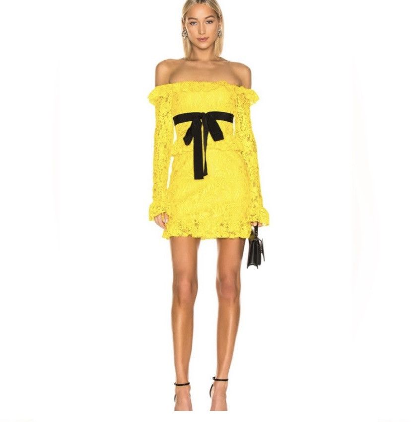 image of Brognano Off The Shoulder Lace Mini Yellow Dress Size Us 8, Women's
