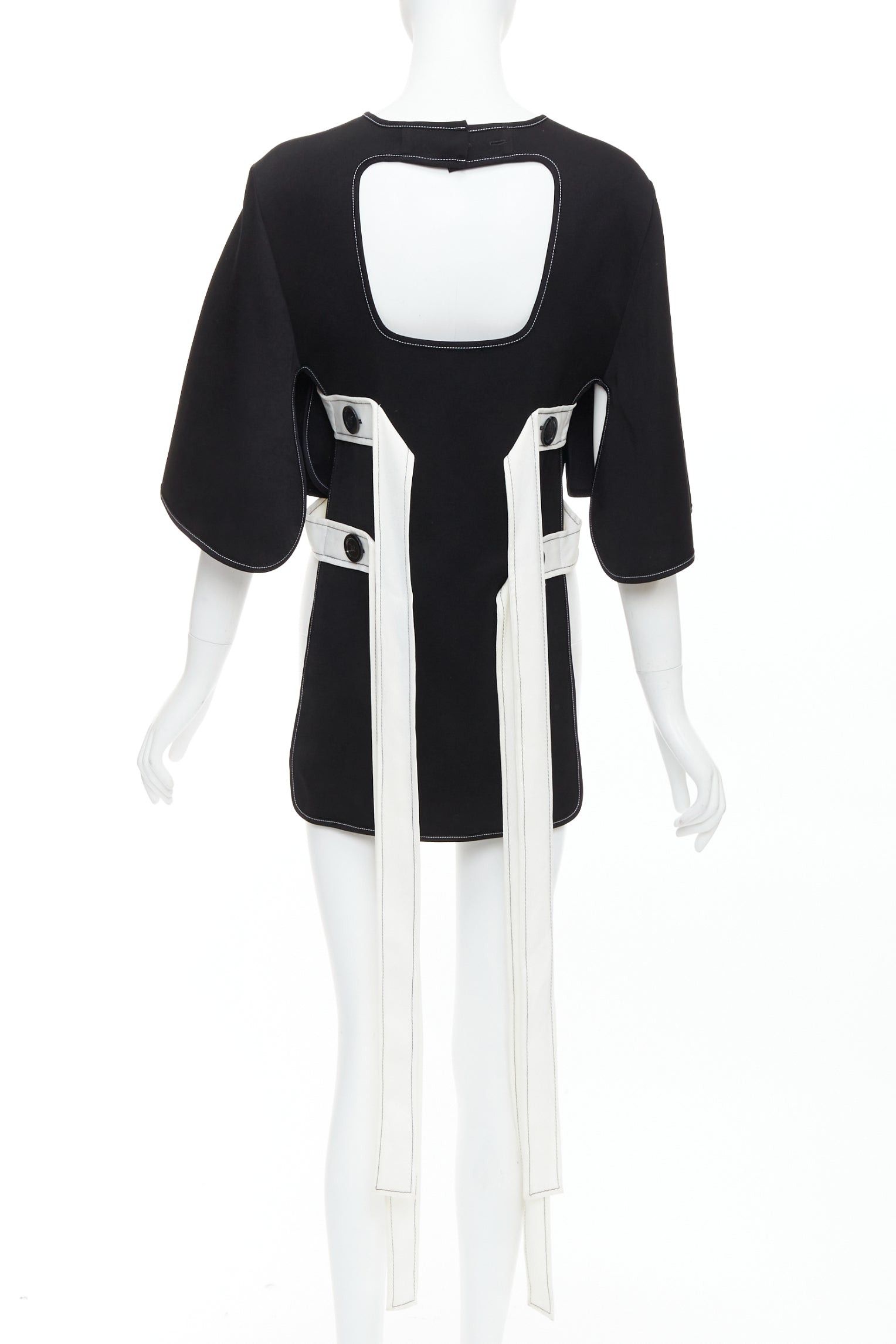 ELLERY ELLERY black white bicolor cut out overstitch backless hi-low top UK8 M Size S / US 4 / IT 40 - 1 Thumbnail